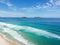 Drone photo of Barra da Tijuca beach, Tijucas Island in the back, Rio de Janeiro