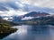 Drone Photo of the Cityscape of Leon in Norway with the Innvikfjorden Fjord in the Foreground and the Clouds Covering big