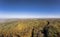 Drone photo of Frankenstein Castle near Darmstadt in Germany with a view over the Rhine-Main area in autumn