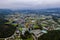 Drone photo - Mountains, fields, and villages of rural Gunma Prefecture. Japan