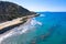 Drone photography. Asphalt road along the coast of the Greek island of Rhodes