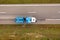 Drone photography of truck removing road signs in a highway