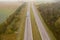 Drone photography of truck removing road signs in a highway