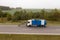 Drone photography of truck removing road signs in a highway