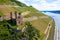 Drone photograpy, Ehrenfels castle ruins above the Rhine gorge.