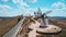 Drone point of view famous windmills in Consuegra town, Spain