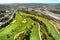 Drone point of view golf course during sunny summer day