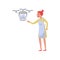 Drone quadrocopter delivering milk to a woman in white apron, fast delivery service vector Illustration on a white