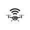 Drone quadrocopter with radio waves black glyph icon. Aircraft device concept. Unmanned control. Delivery service. Sign for web