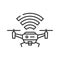 Drone quadrocopter with radio waves black line icon. Aircraft device concept. Unmanned control. Delivery service. Sign for web