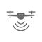 Drone with radio waves, radar detection system, delivery service grey icon.
