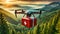 Drone with a Red First Aid Kit Flying Over a Mountain Landscape - Generative Ai