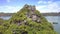 Drone Removes from Girl Making Selfie on Steep Mountain Top