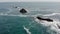 Drone on rocky Pacific coast. Natural habitat of marine animals.
