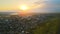 the drone's flight over the beautiful European village with a formidable sunset in 4K and HDR