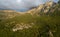 Drone scenery mikro Papingo village , Zagorochoria area, Epirus, Ioannina Greece. Astraka tower rocky cliffs above the