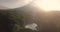 Drone shoot of volcano and lake at sunrise in the tropical land that makes the eyes stunned