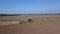 Drone shooting of tractors cultivating agricultural land.