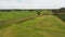 Drone shot aerial view scenic landscape of agriculture farm at countryside