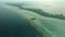 Drone shot of epic Lighthouse Reef giant marine atoll in Caribbean Sea in Belize