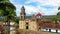 Drone shot of the exterior of a church in Guadalupe, Colombia