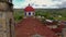 Drone shot of the exterior of a church in Guadalupe, Colombia