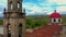 Drone shot of the exterior of a church in Guadalupe, Colombia