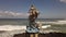Drone shot of Gajah Mina Statue sculpture at seaside in Indonesia