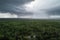 drone shot of hurricane, with view of storm clouds and lightning flashing