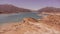 Drone shot of the lake in Potrerillos, Mendoza, Argentina on a sunny day