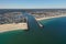 Drone shot of the Manasquan Inlet in New Jersey, on a bright sunny day