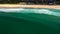 Drone shot of Maroubra beach and the famous blue pavilion on the beachfront, Sydney