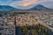 Drone shot of the Plaza de Armas with the Arequipa Cathedral and the Misti Volcano in the background