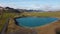 Drone shot of the small lake of Graenavatn (Green Lake) on the Reykjanes Peninsula, Iceland