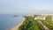 Drone shot of an upscale residential area by the sea