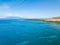 Drone side view of the dry mountains and crystal clear waters of the Lahaina Coast on the island of Maui, Hawaii