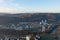 Drone snapshot over a small village with a river called Limmat on a spring morning.