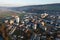 Drone snapshot over a small village with a river called Limmat on a spring morning.