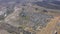 Drone, society and poverty with a township landscape for human settlement in a poor neighborhood. Community, village and