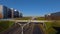 Drone span over high-speed road in the early morning, northwest high-speed diameter, bypass road, green lawns on the