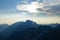 DRONE: Spectacular flying view of the clear blue sky above the rocky terrain.