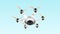 Drone with surveillance camera flying in the sky.