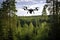 a drone surveying a forest border area