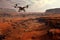 drone surveying terrain near mars habitat