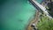 Drone tilting over beautiful turquoise sea view in Norwegian Lofoten archipelago