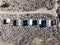 Drone top down view abandoned cabins ghost town in the mountains of Nevada