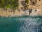 Drone top down view of the crystal clear water, crashing waves, and natural beachs of the Lahaina Coast on the island of Maui,