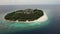 Drone top view of Maldvies atoll and Indian Ocean with skyline