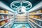 drone transports a basket of groceries in a futuristic supermarket. Generative AI