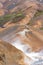 Drone vertical shot of people walking on Kerlingarfjoll mountain of Hveradalir hot springs